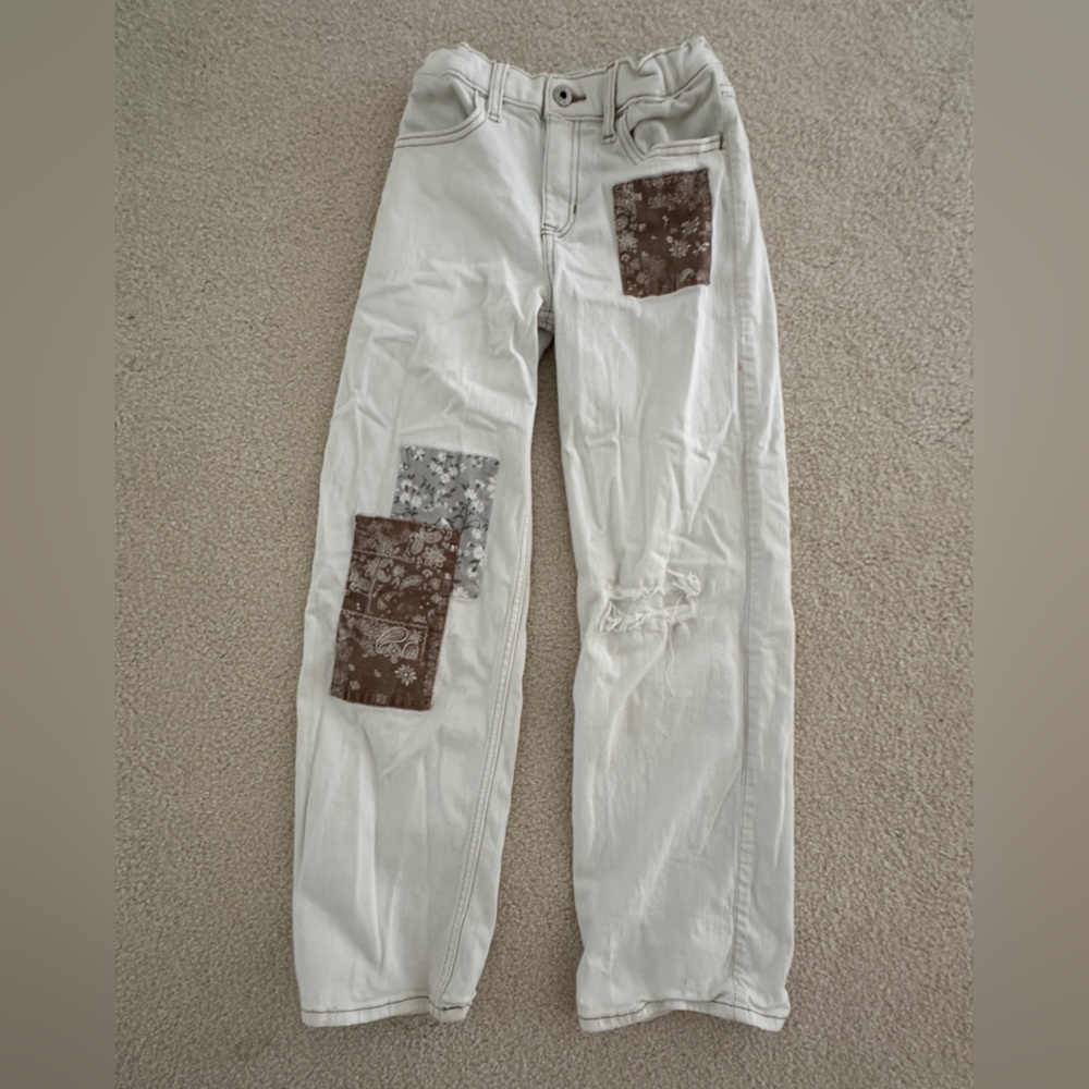 Abercrombie Kids Cream High-Rise Wide Leg Patchwork Design Jeans